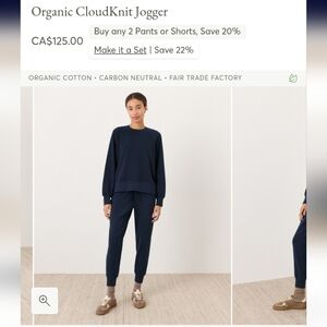 Pact Navy Blue Organic Cloud Knit Jogger Sweatpants Size Large